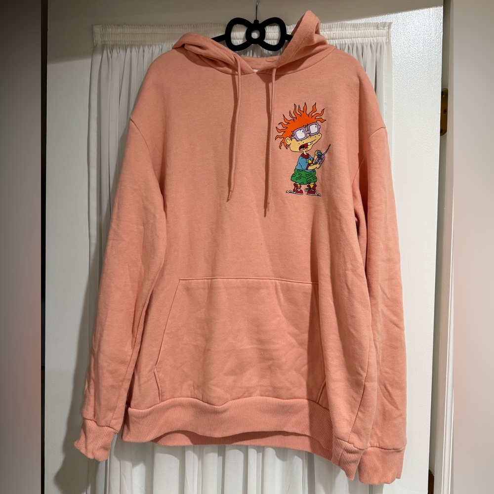 Peach Hoodie with Cartoon Character